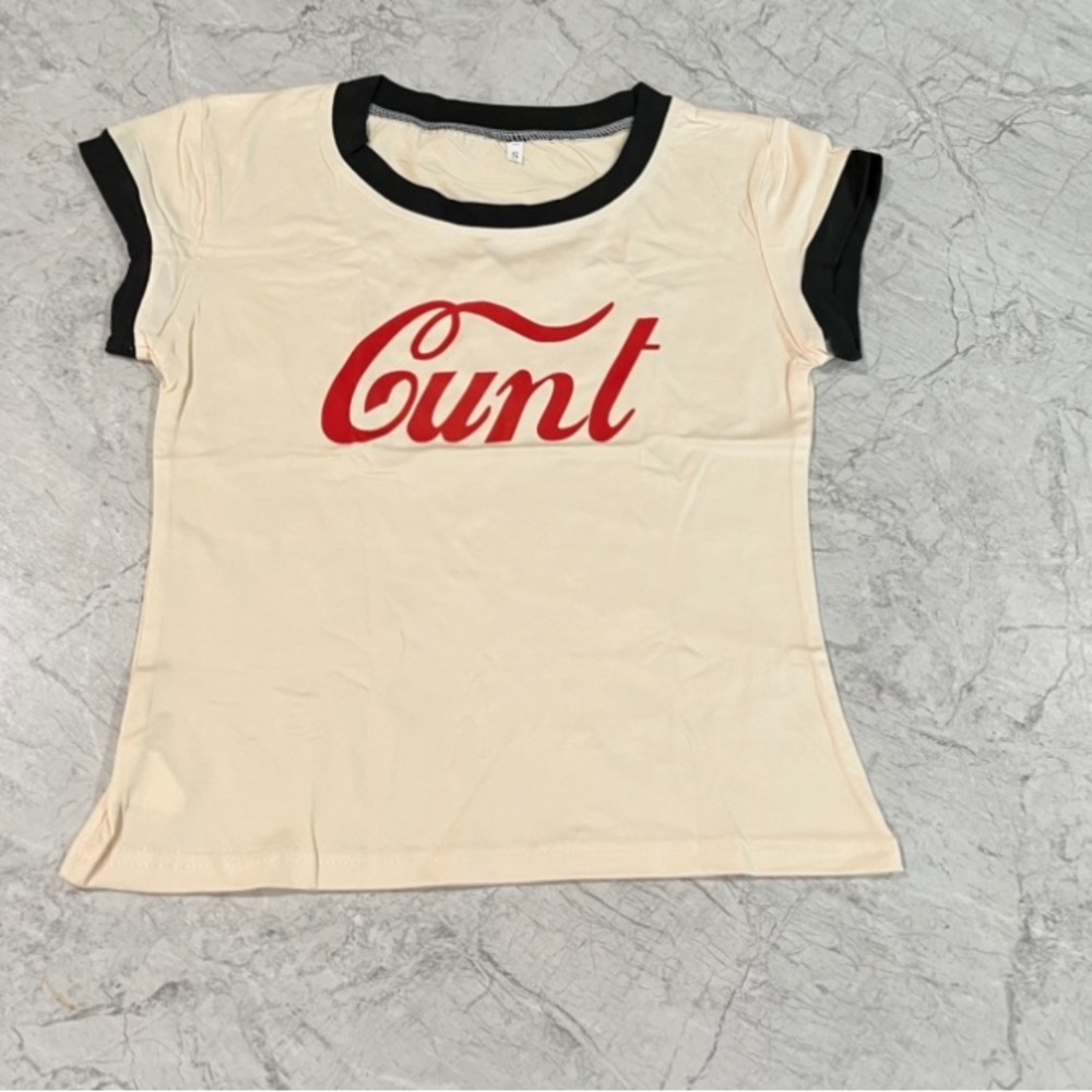 Coca-Cola Print C.u.nt Baby Tee Rude Offensive Funny Gamer Crop Top Cool Gift - Picture 2 of 3